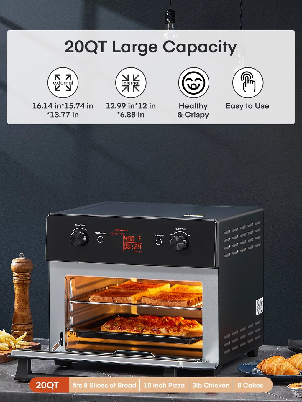 20QT Convection Air Fryer Toaster Oven Combo D587