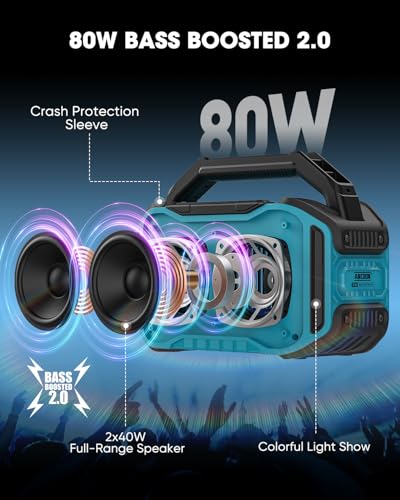 Bluetooth Wireless Speaker with Bass, 20H Playtime, IPX6 Waterproof (Black) C144