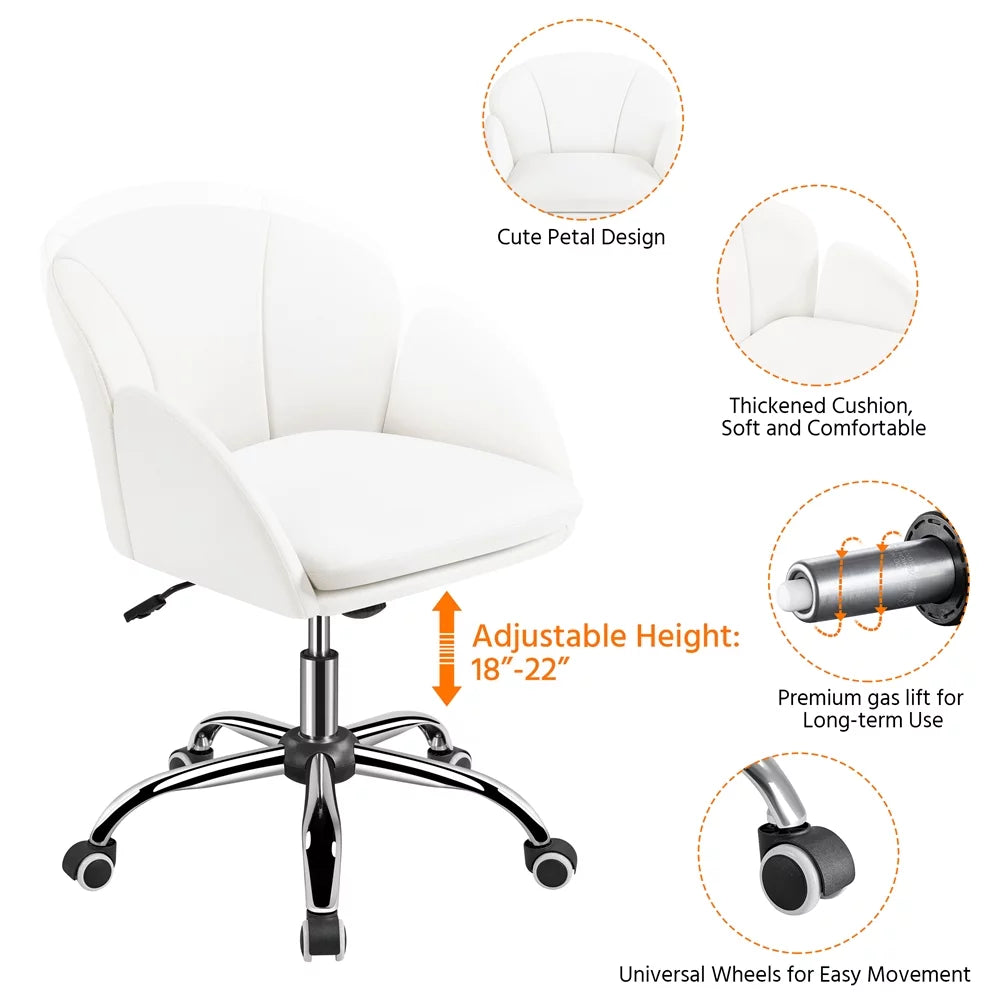 White Swivel Rolling Desk Chair with Armrests X209