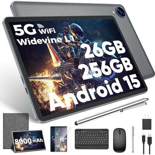 Android 15 Tablet with Keyboard, 26GB RAM, 256GB ROM, 10.1 inch Octa-Core, 8000mAh Battery, Green V66636
