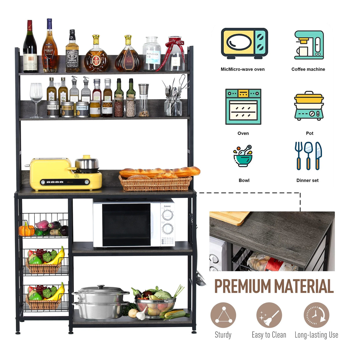 5-Tier Kitchen Bakers Rack with Baskets K228