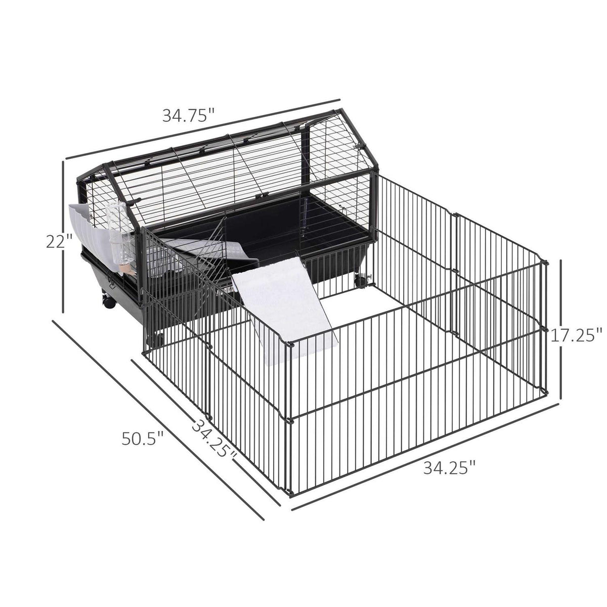 Rolling Metal Small Animal Hutch Cage with Main House and Run O704
