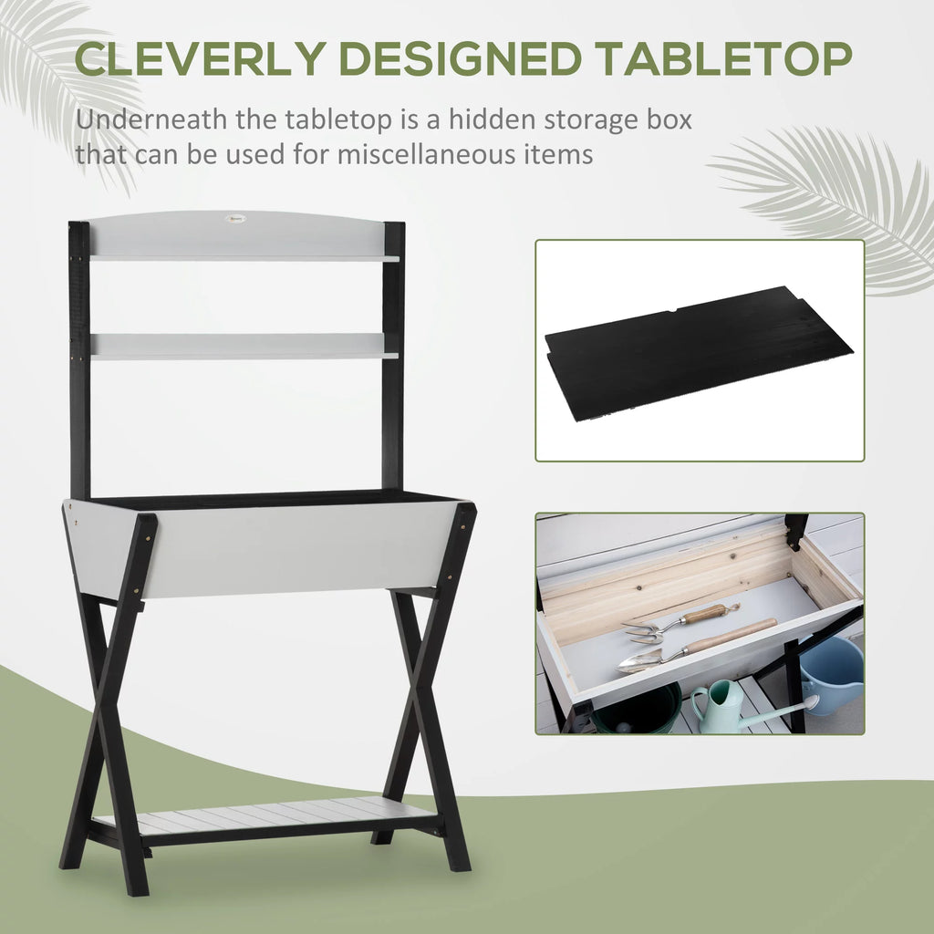 Wood Potting Bench Table with Storage Box N50437