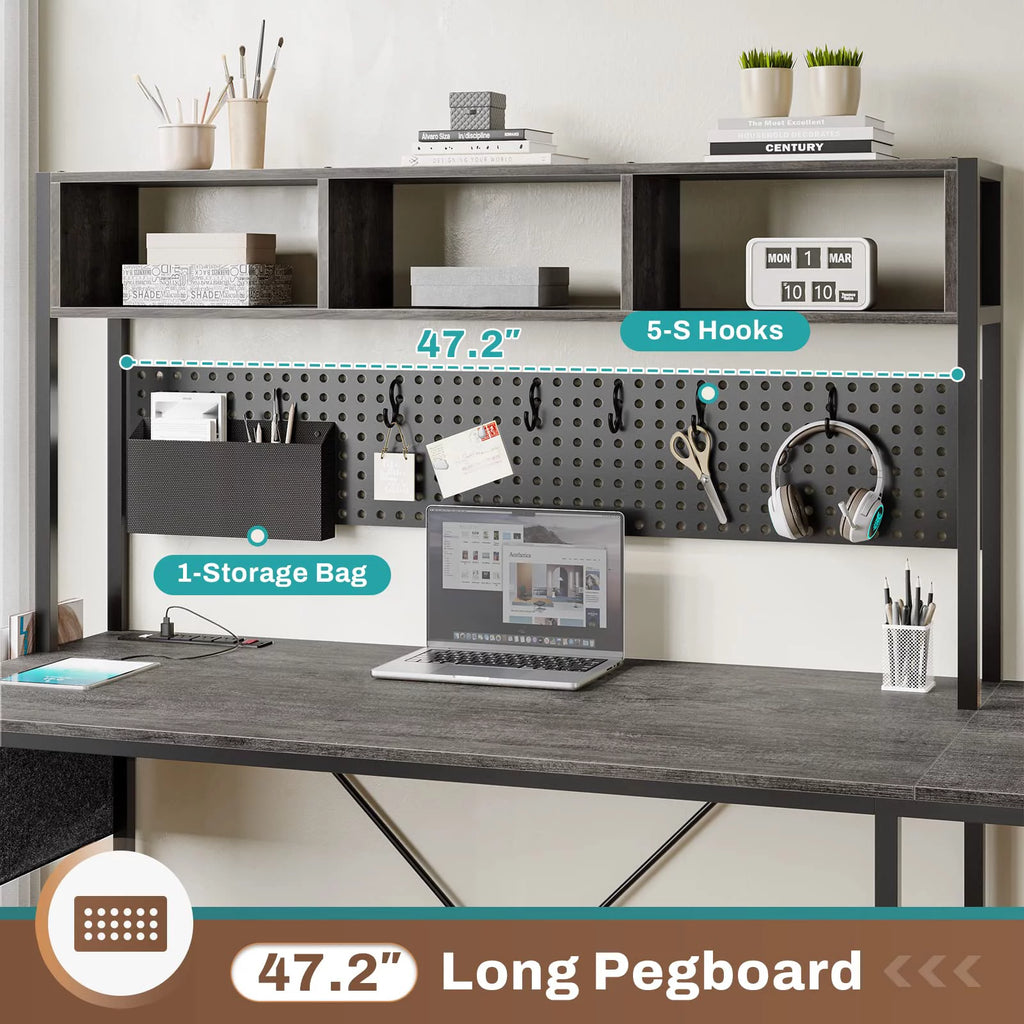 L Shaped Gaming Desk with Power Outlet and Pegboard H611452