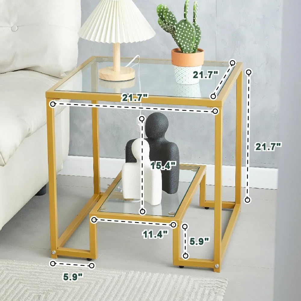 Black Metal Glass Coffee Table with 2 Shelves Y266496