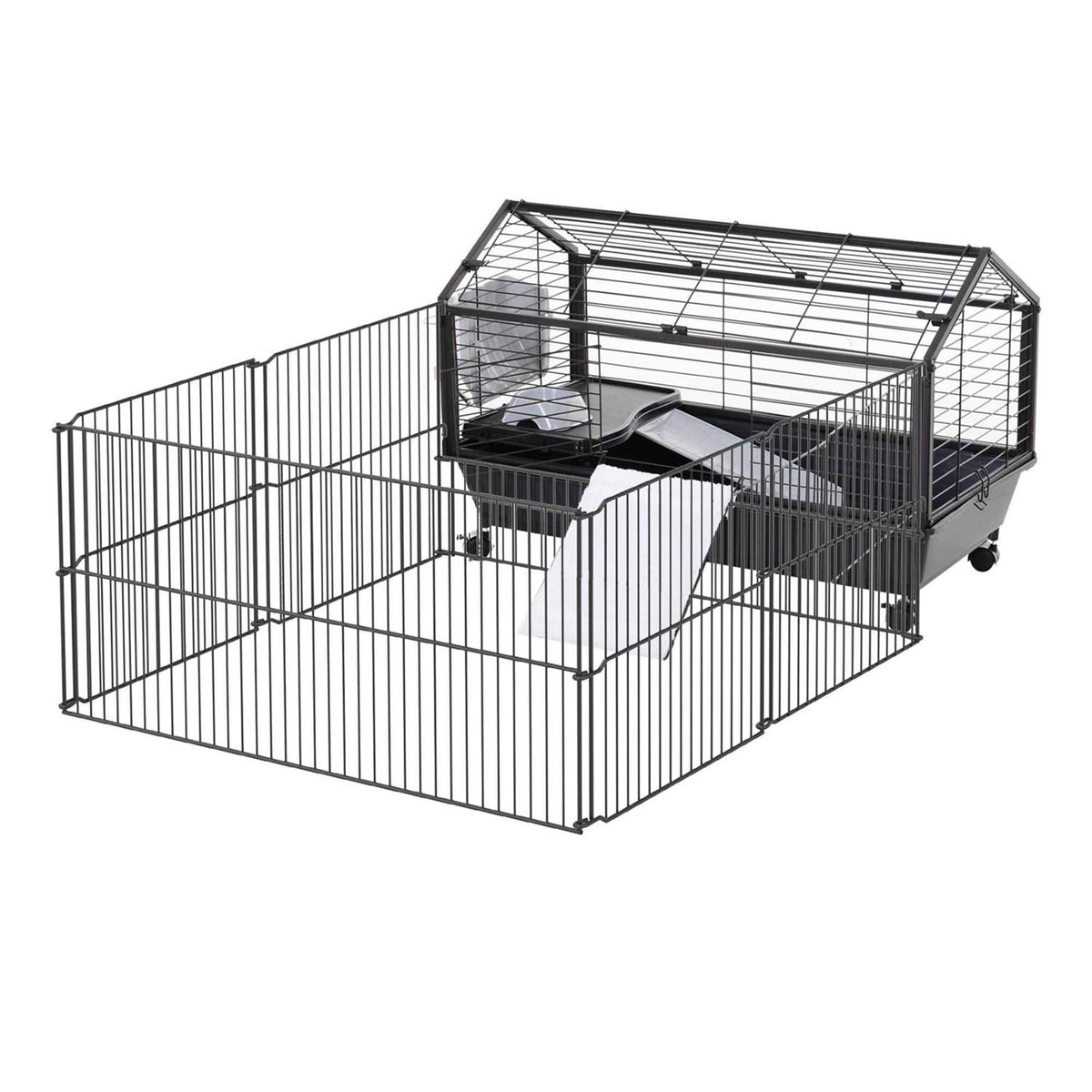 Rolling Metal Small Animal Hutch Cage with Main House and Run O704