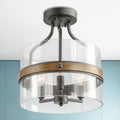 Semi Flush Mount Ceiling Light with Faux Wood & Clear Glass J8656