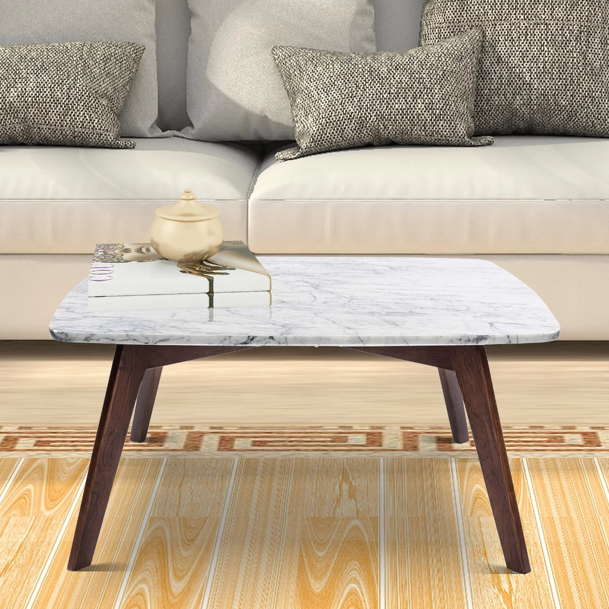 White and Brown Square Marble Coffee Table M9767