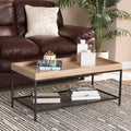 Oak Brown Finished Wood And Black Metal Coffee Table S858