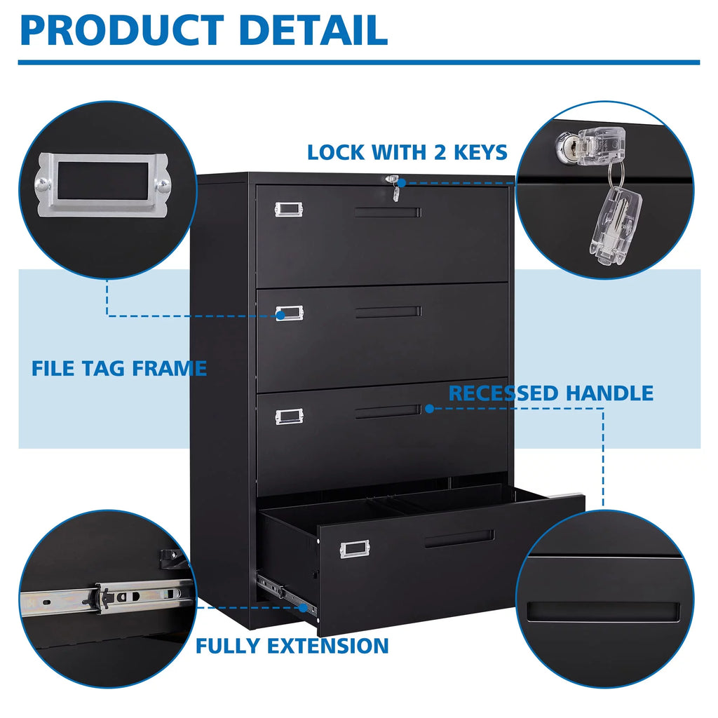 4 Drawer Metal Lateral File Cabinet with Lock R74253