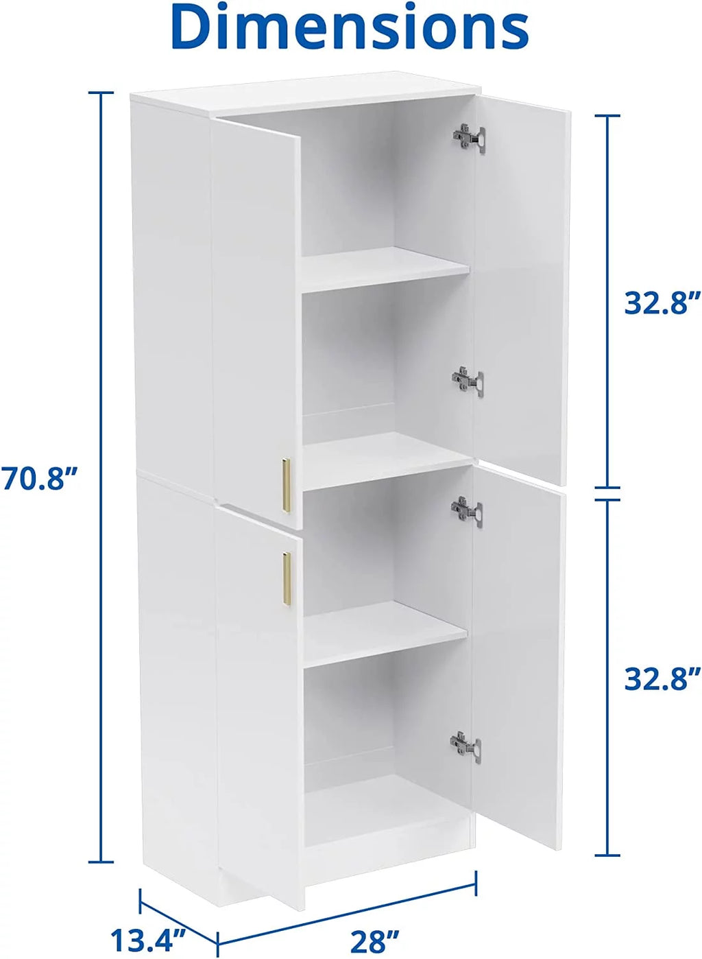 71" Tall White Freestanding Pantry Cabinet with Adjustable Shelves N216727