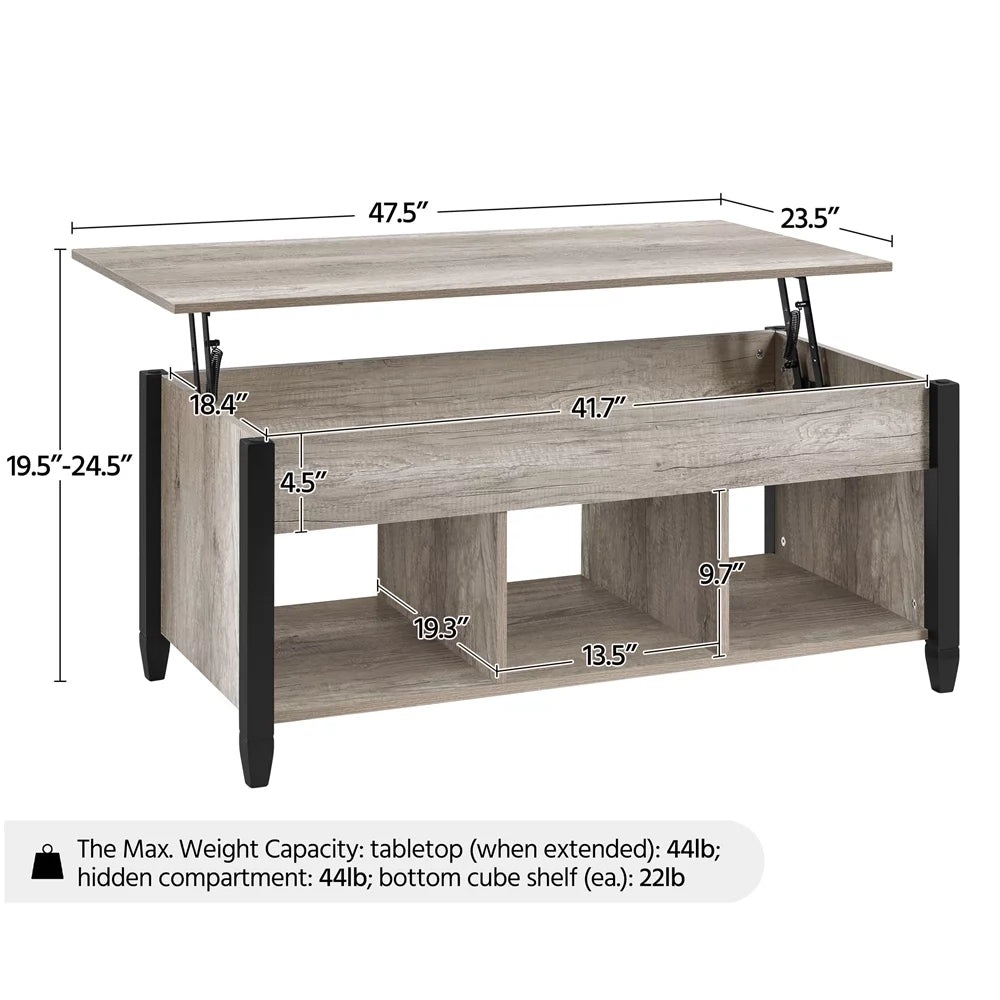 47.5" Lift Top Coffee Table with 3 Storage Compartments H560