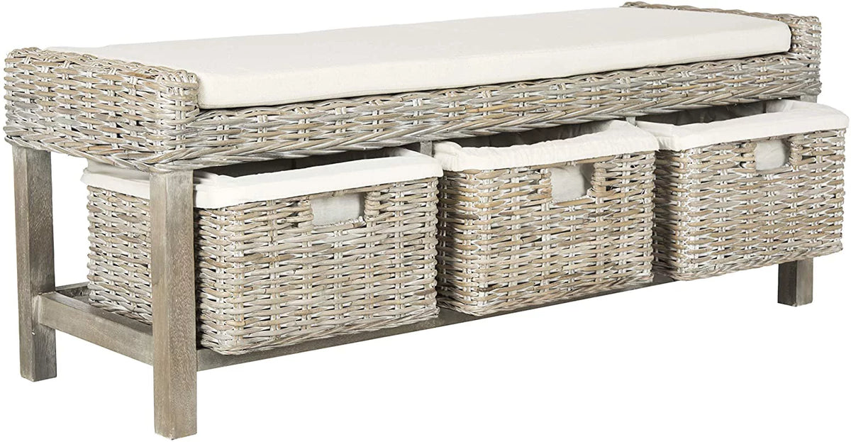 White Mango Wood Storage Bench V33283