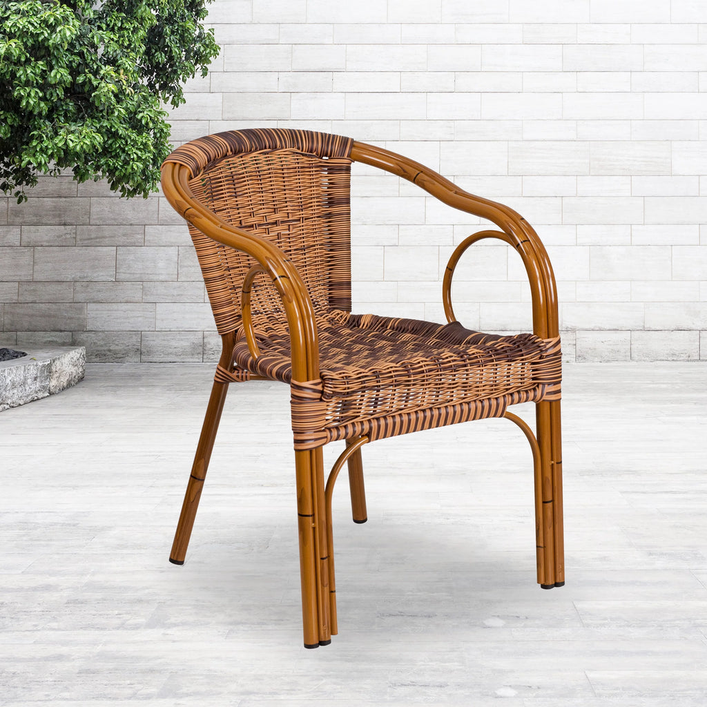 Brown Rattan Patio Chair with Dark Red Frame G4901