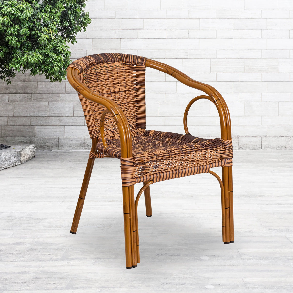 Brown Rattan Patio Chair with Dark Red Frame G4901