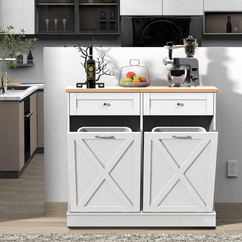 White 20 Gallon Wooden Tilt Out Trash Cabinet F616