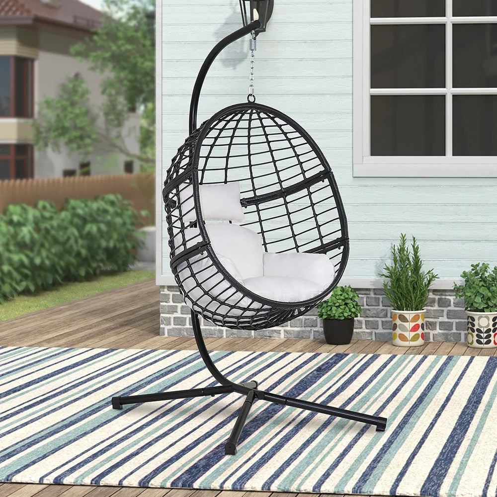 Wicker Hanging Egg Chair with Cushion and Stand O4134