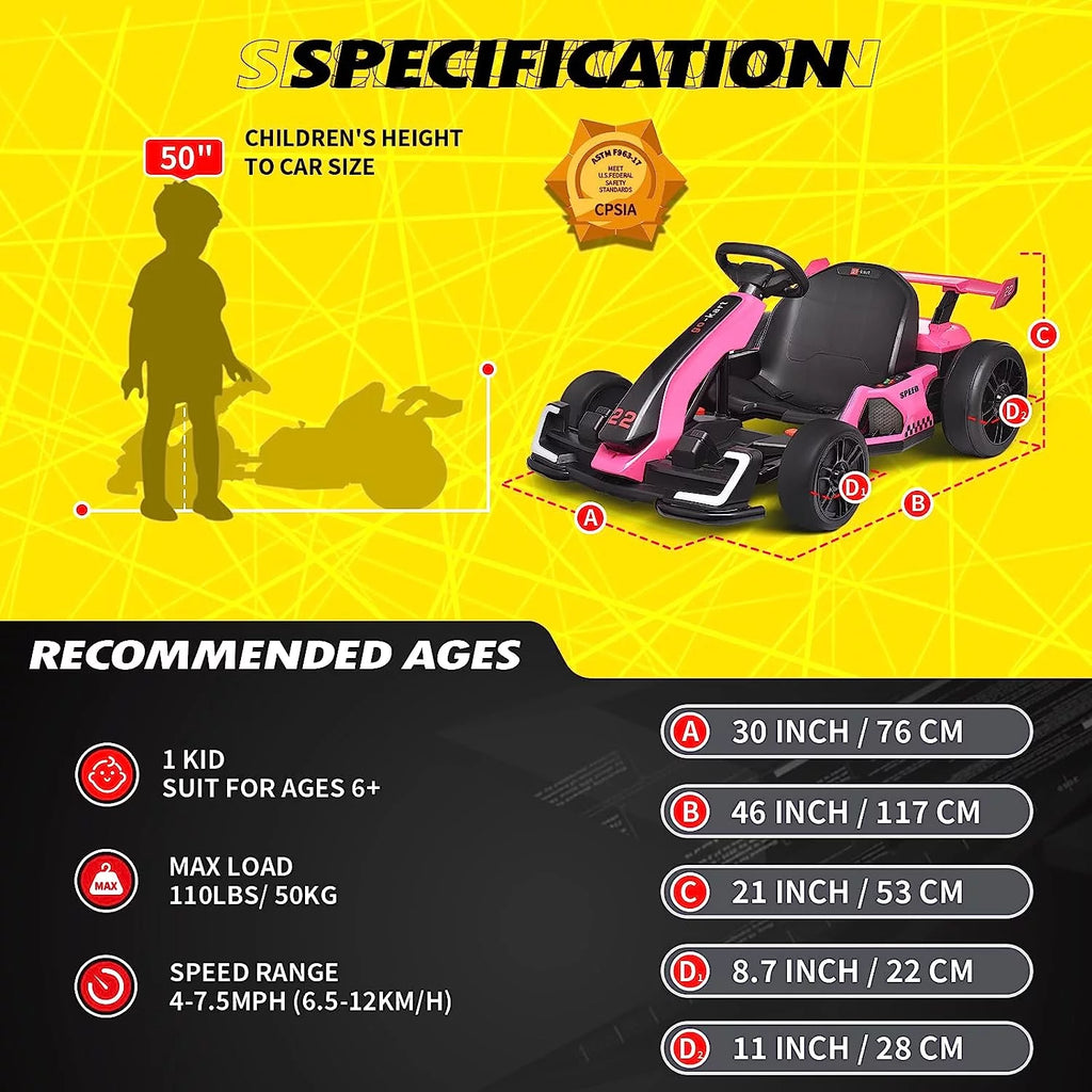 24 V 300W Electric Pedal Go Kart with Drift Mode, Pink A9815