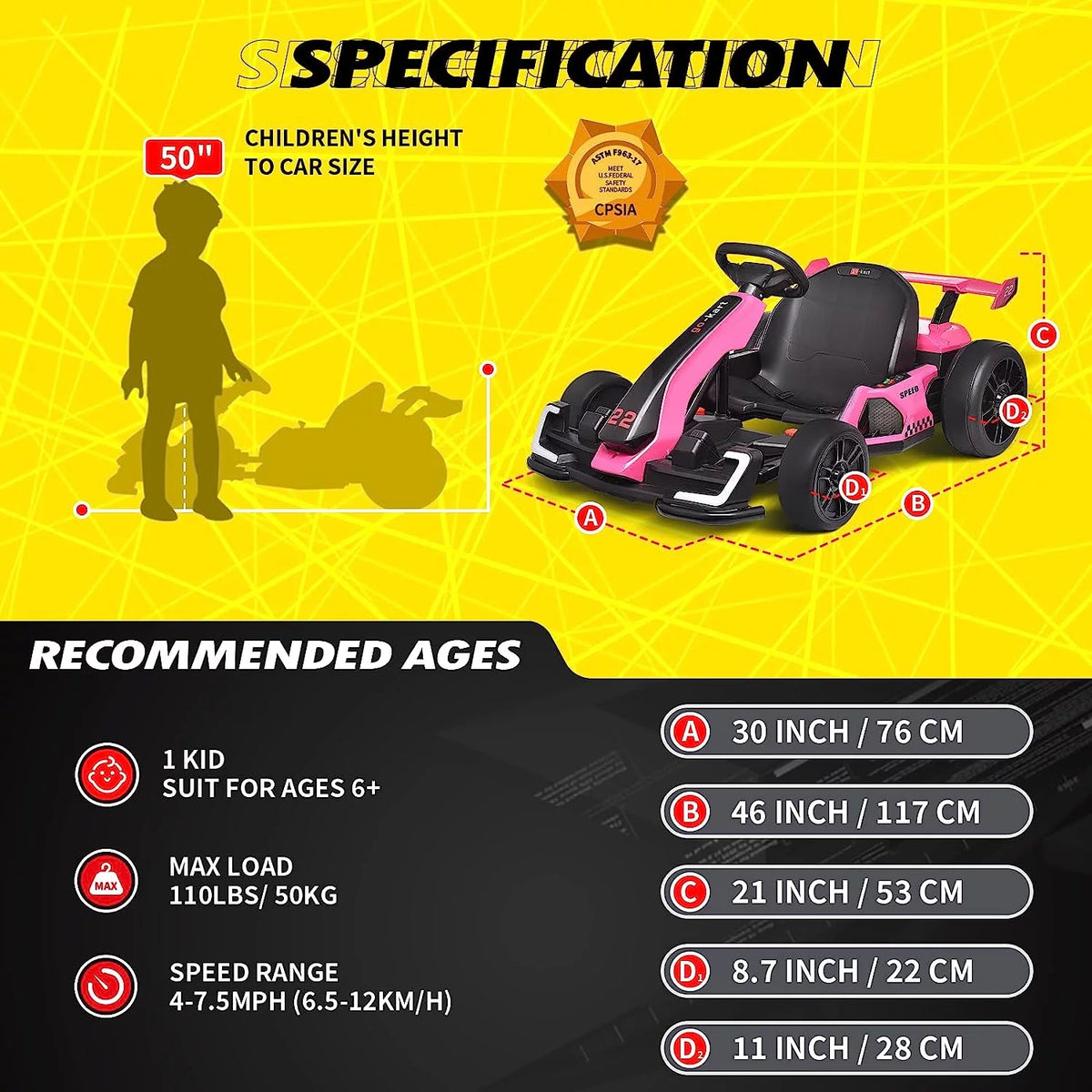 24 V 300W Electric Pedal Go Kart with Drift Mode, Pink A9815
