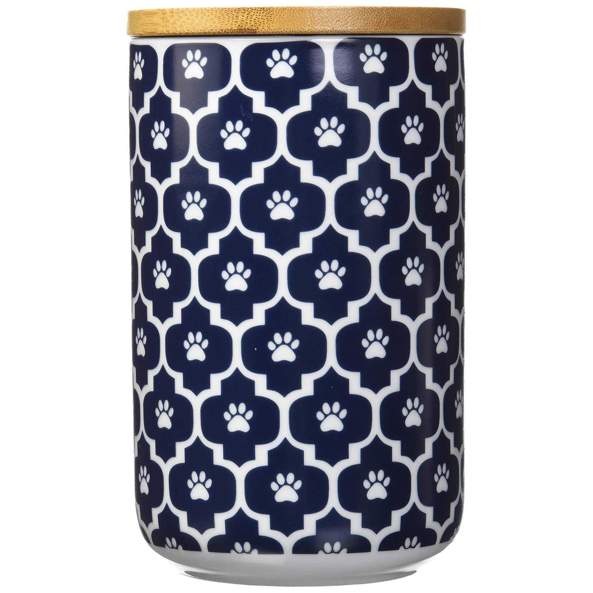 Nautical Blue Paw Lattice Print Ceramic Treat Canister U38208