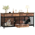 Brown Wooden Double Dog Crate TV Stand with Storage P9005