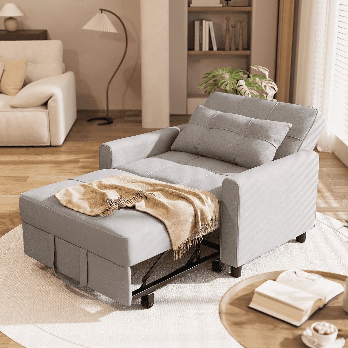 Light Gray 3 in 1 Convertible Sleeper Sofa M8911