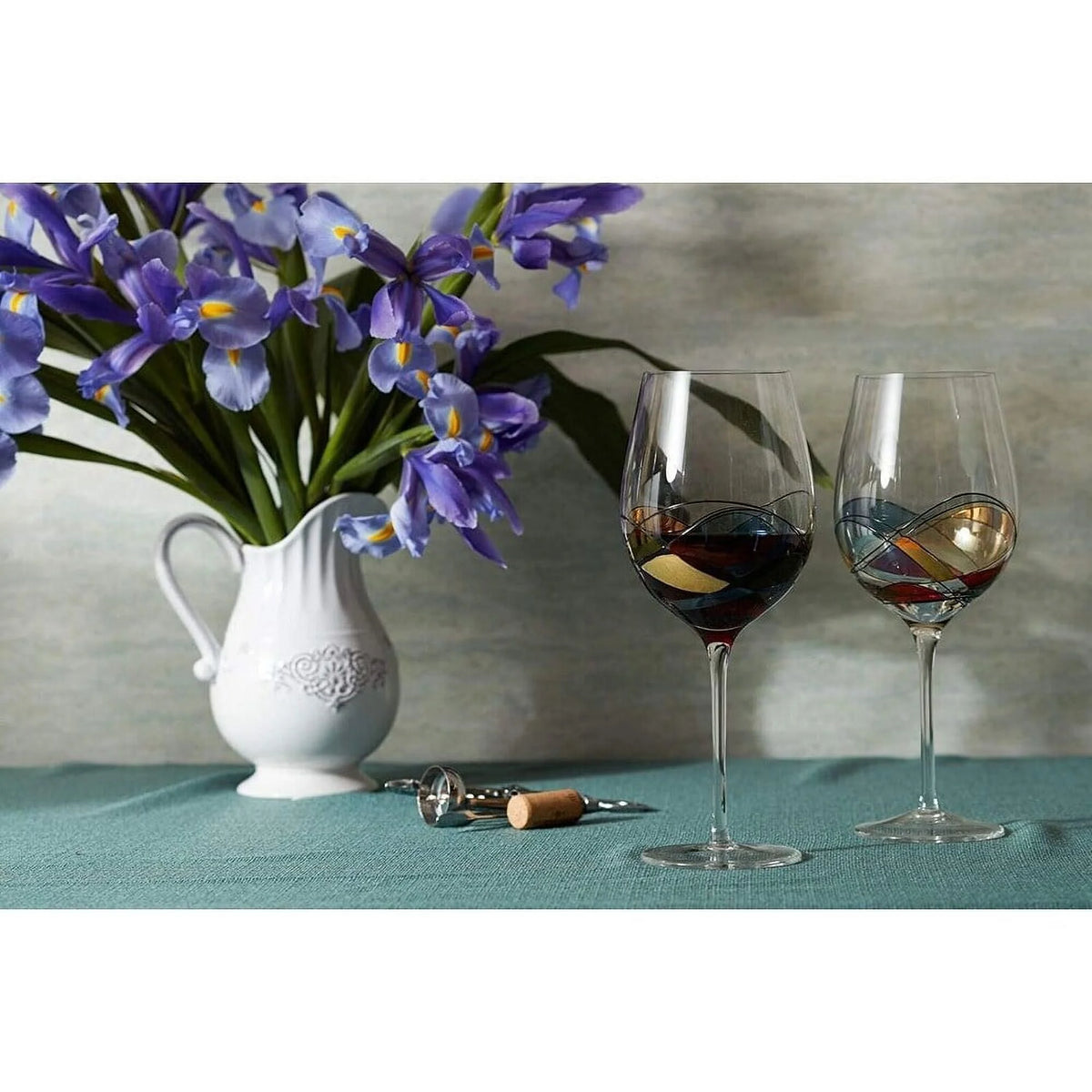 Stemmed Wine Glass with Colored Mosaic Design 28 oz M463