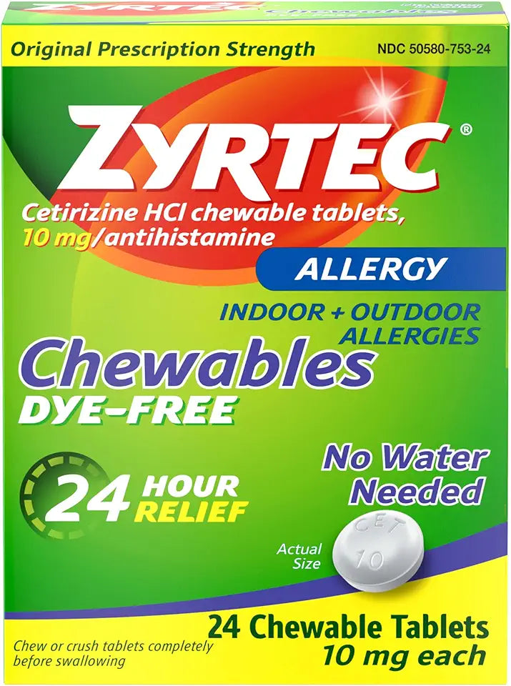 24 Hour Allergy Relief Chewable Tablets 10 mg Cetirizine Hydrochloride 24 ct C123