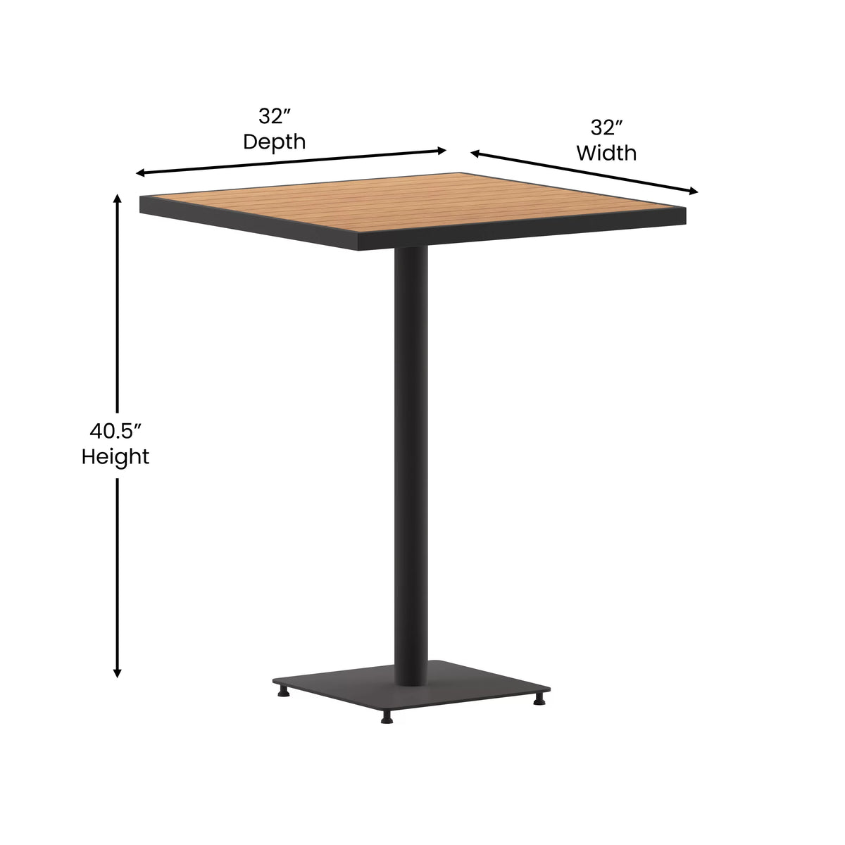 32" Square Outdoor Bar Height Table with Faux Teak Slats B4847