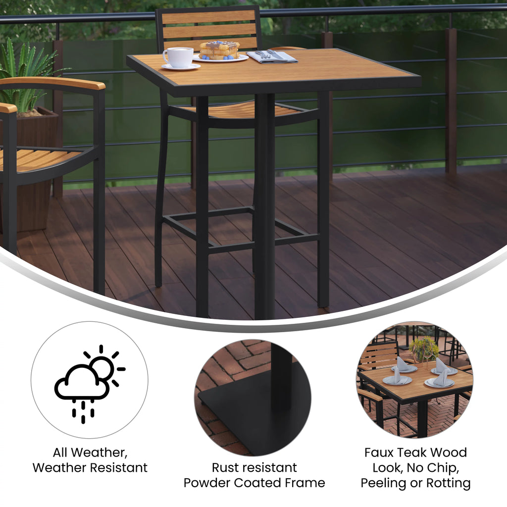 32" Square Outdoor Bar Height Table with Faux Teak Slats B4847