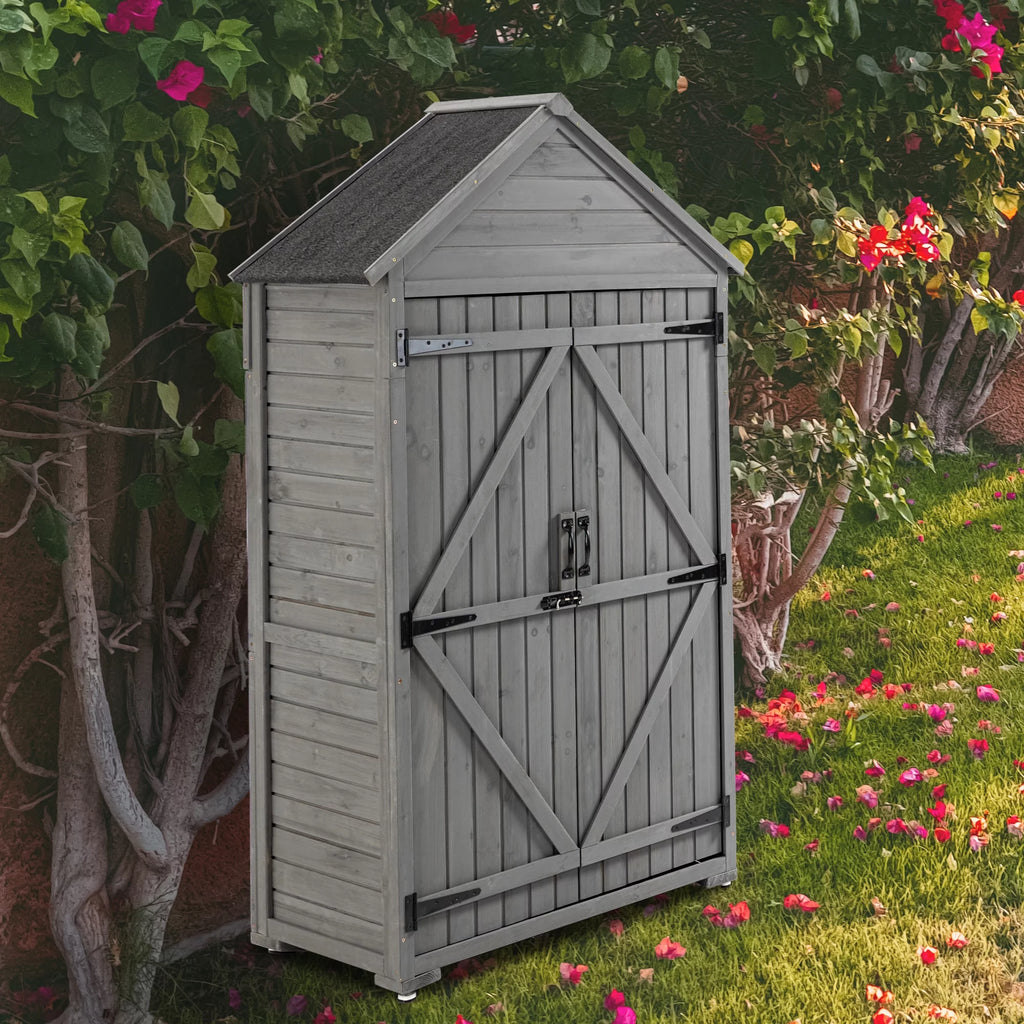 Outdoor Wood Storage Cabinet with Shelves and Latch Q38016