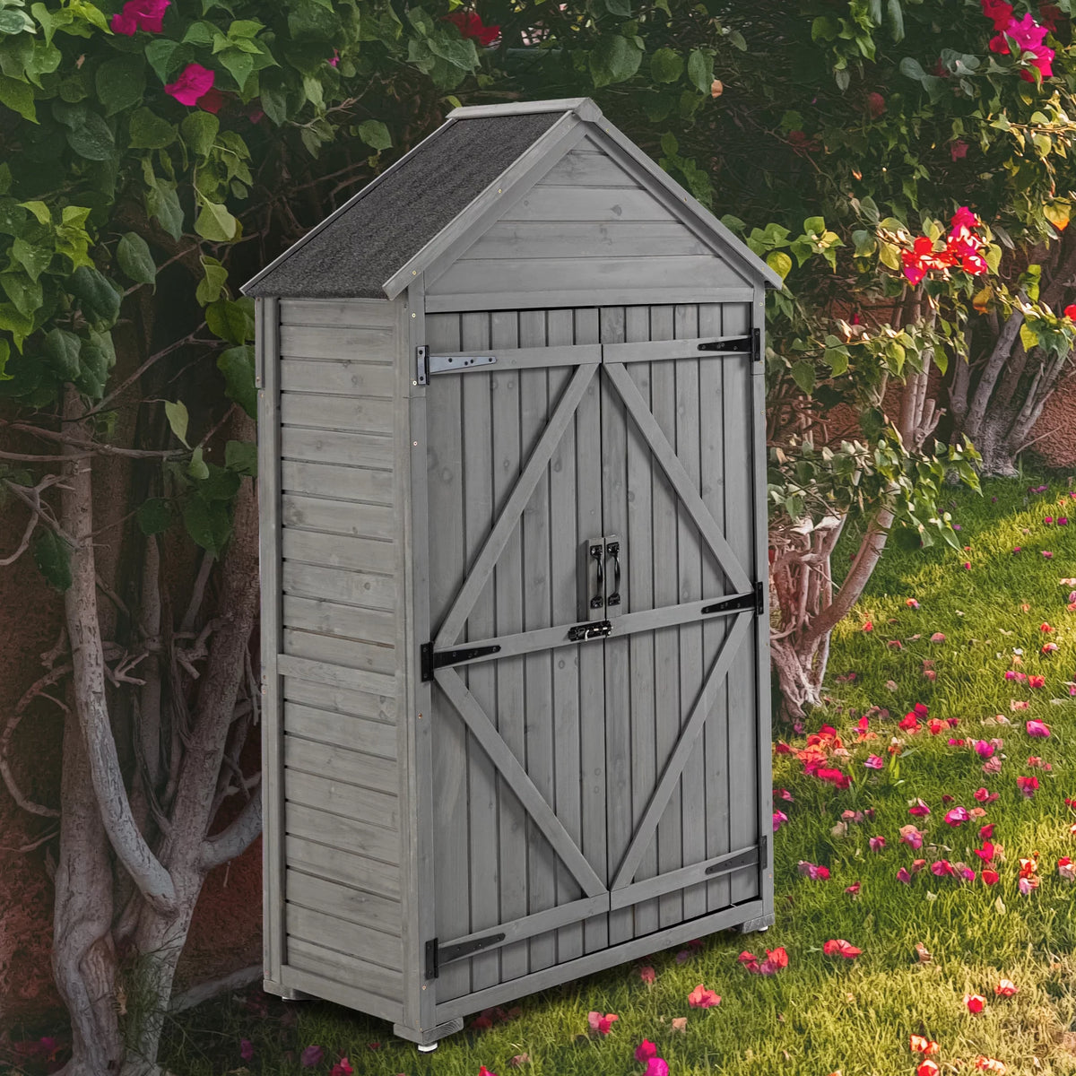 Outdoor Wood Storage Cabinet with Shelves and Latch Q38016