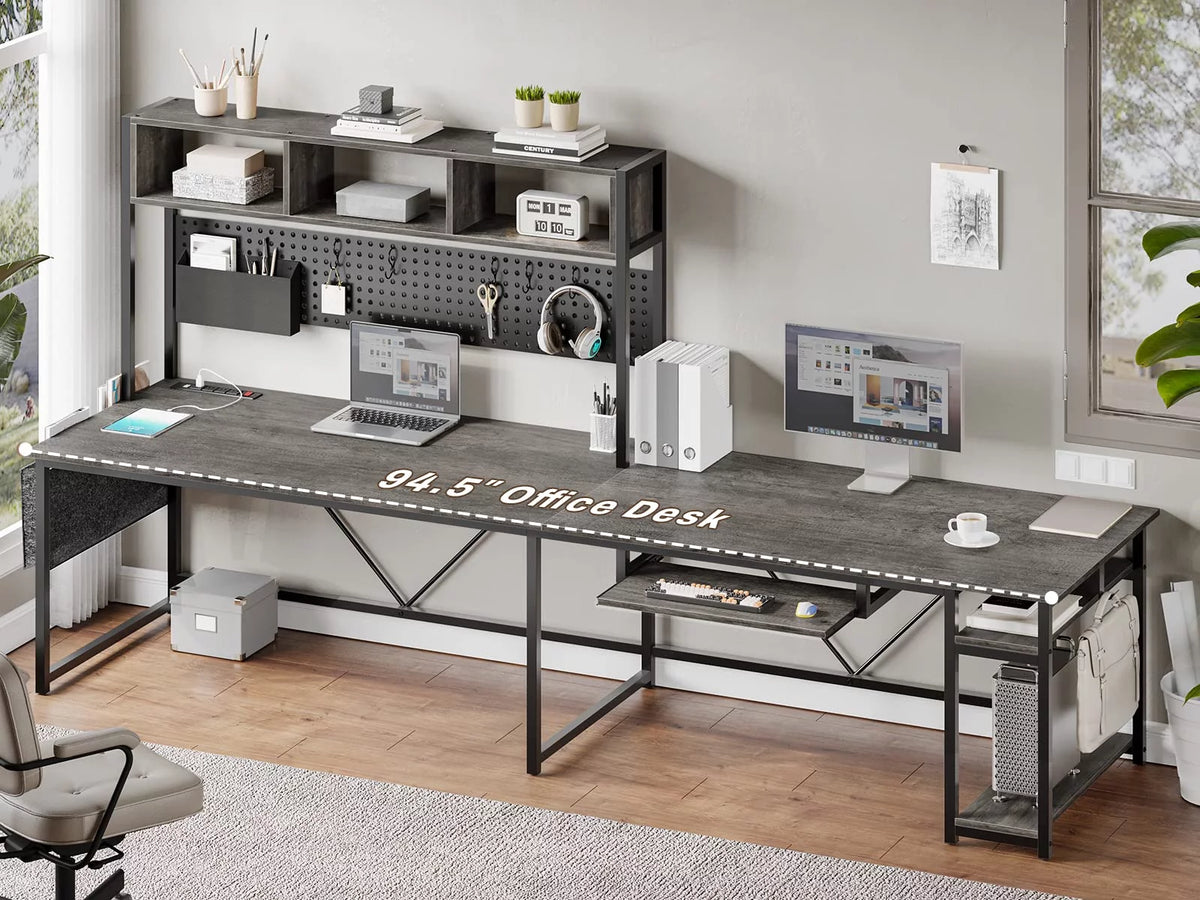 L Shaped Gaming Desk with Power Outlet and Pegboard H611452