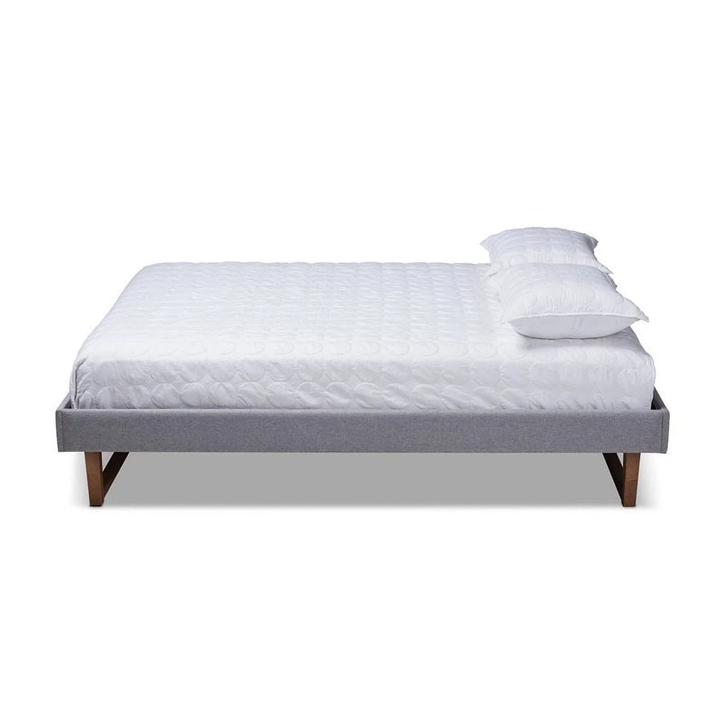Mid-Century Wood and Fabric Queen Platform Bed I805