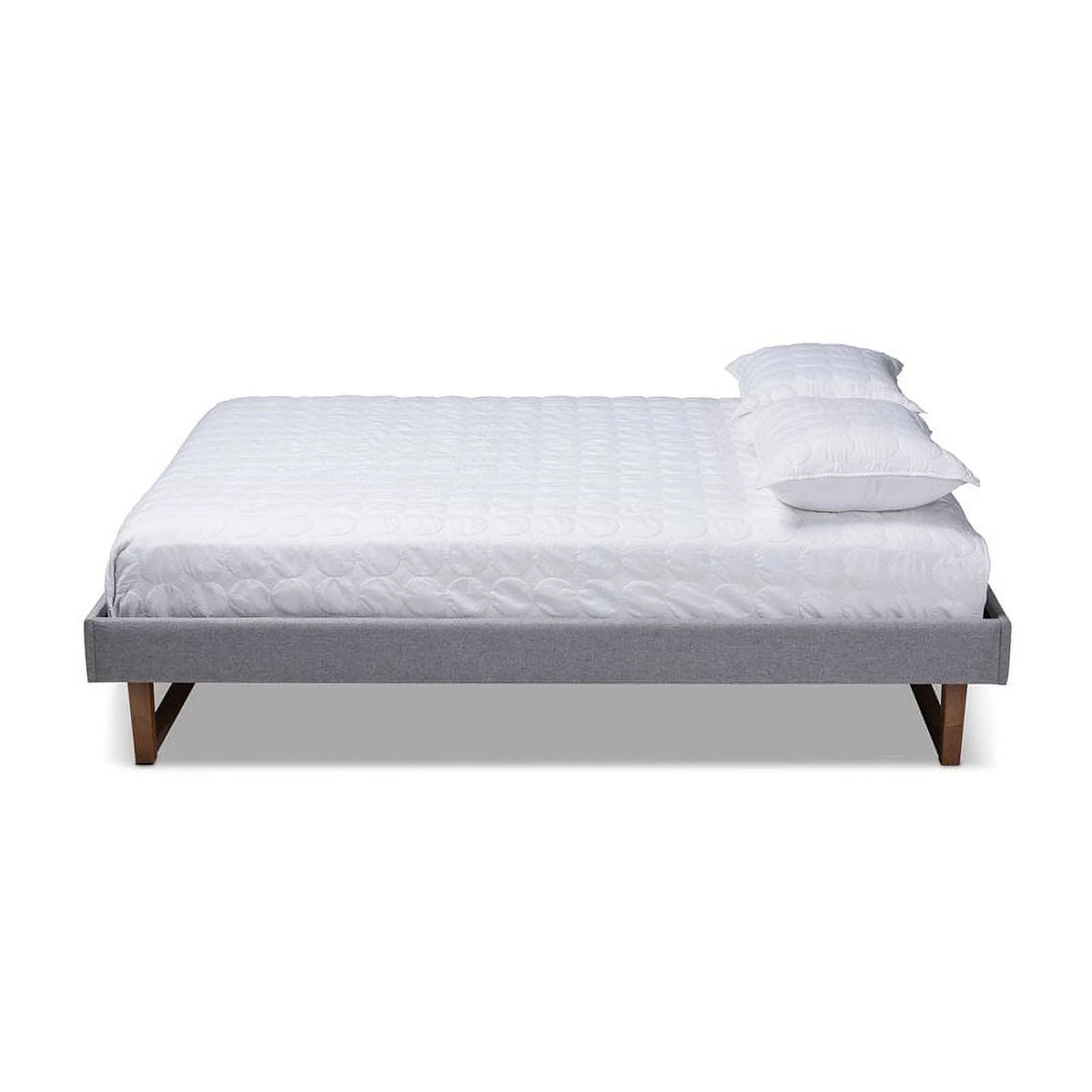Mid-Century Wood and Fabric Queen Platform Bed I805