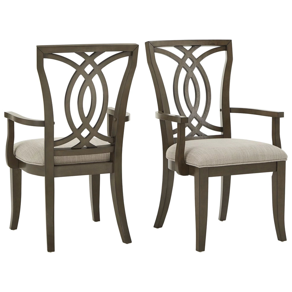 Beige Fabric Dark Walnut Wood Upholstered Dining Chairs Set of 2 M5282