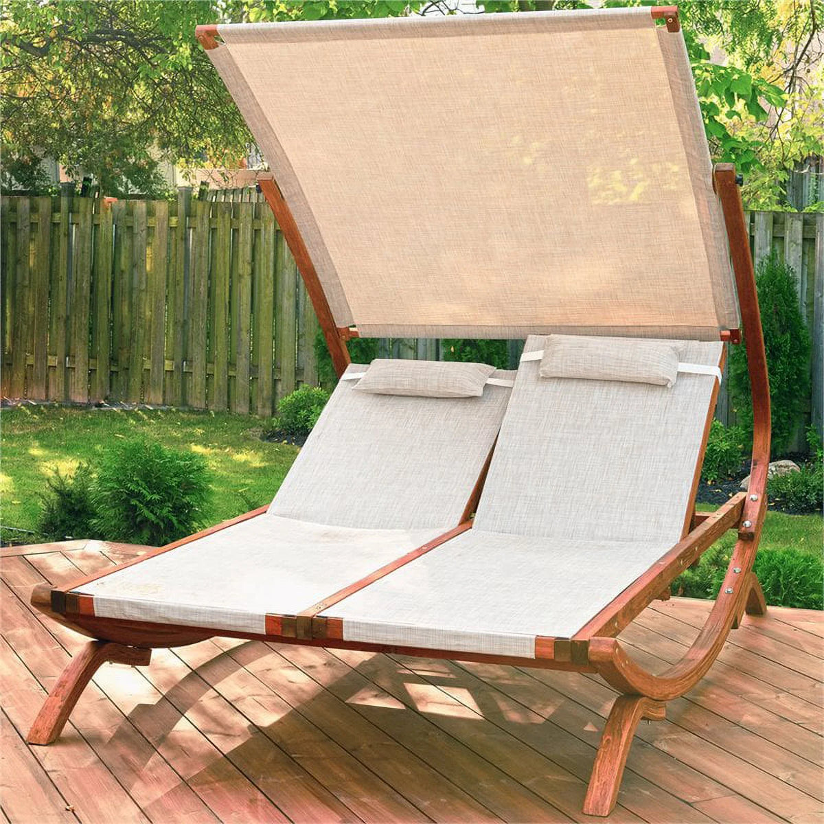 Wood Double Reclining Lounge Chair with Canopy C5064