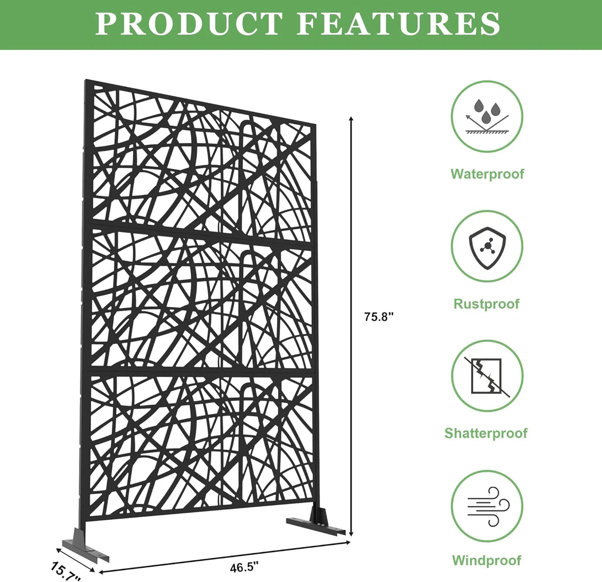Black Metal Privacy Screen Panel with Stand Z23618