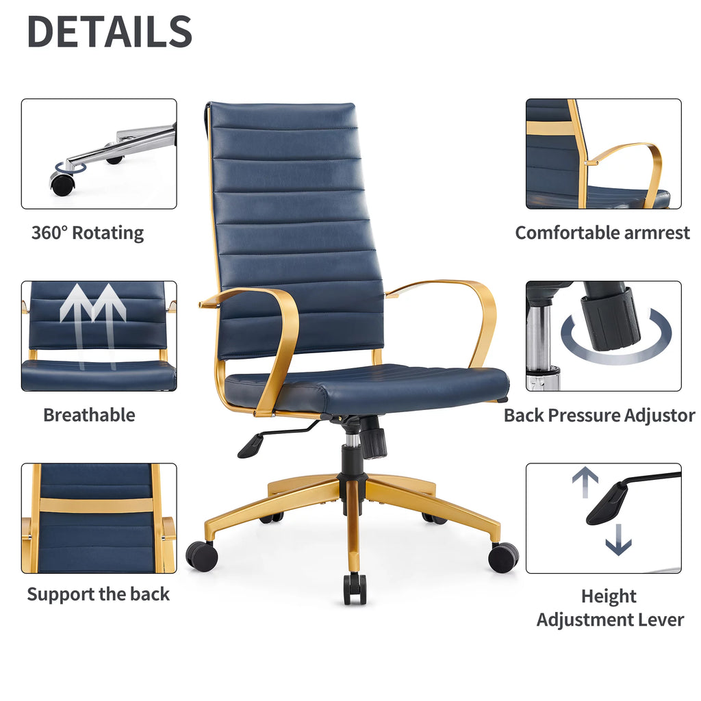 High Back Executive Office Chair with Armrest Adjustable Swivel Vegan Leather O691408