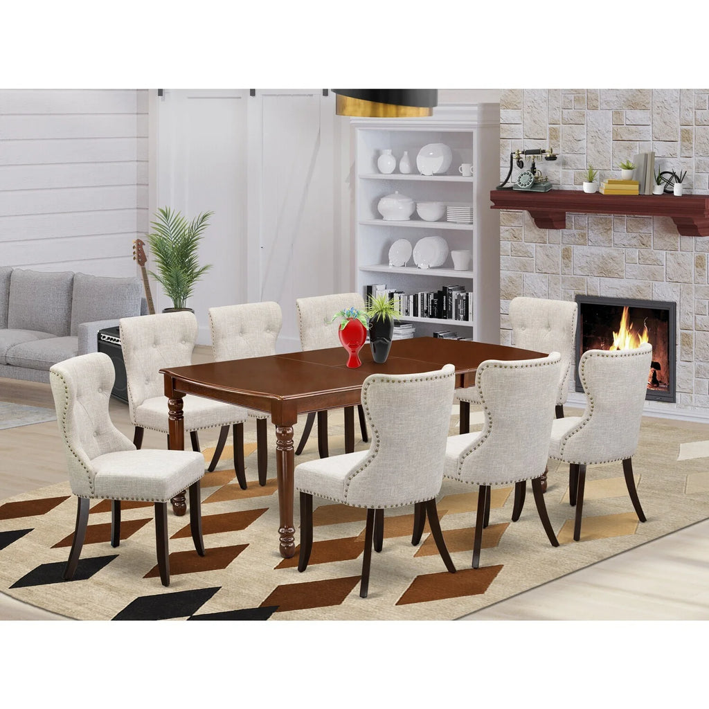 8 Piece Linen Fabric Dining Table Set Z796