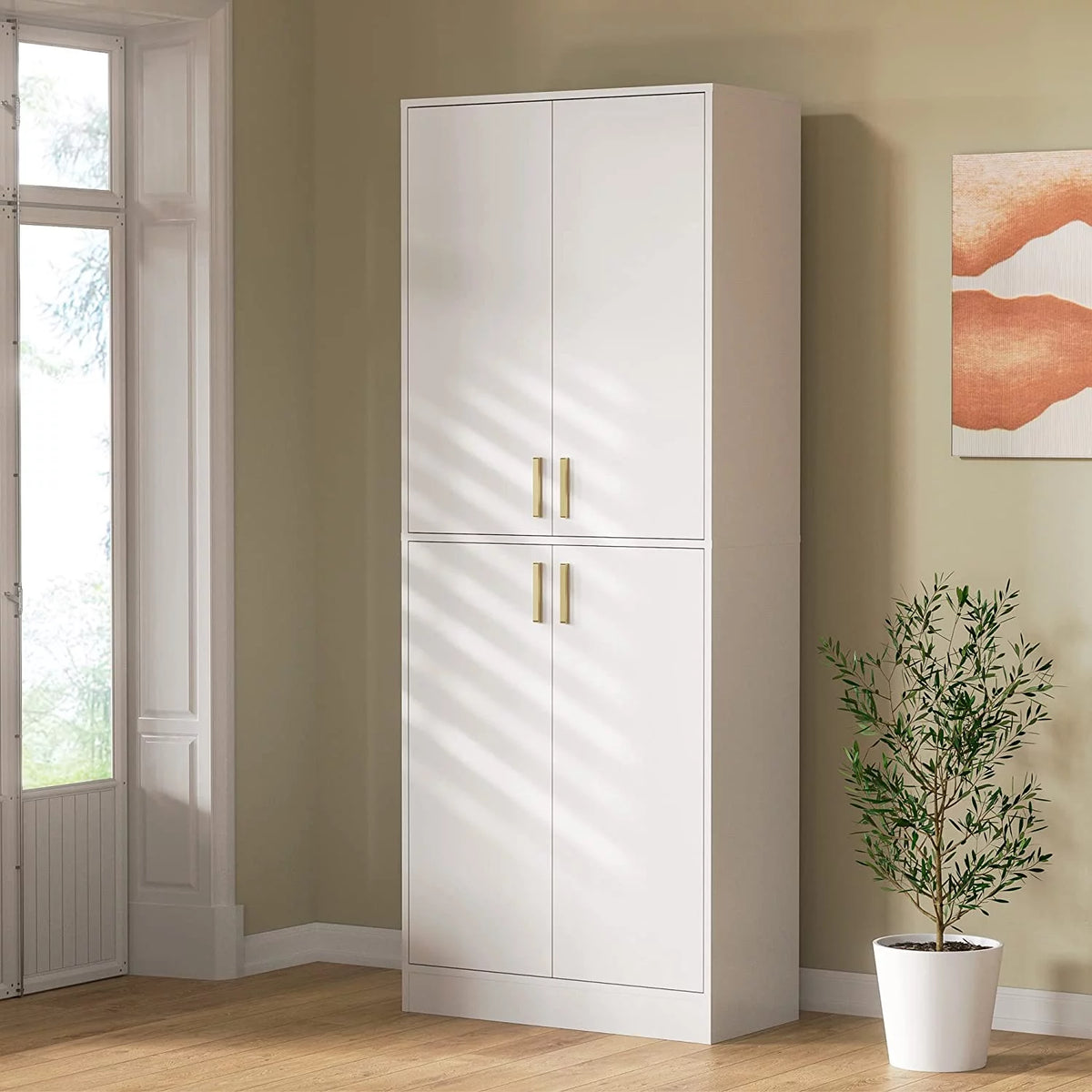71" Tall White Freestanding Pantry Cabinet with Adjustable Shelves N216727