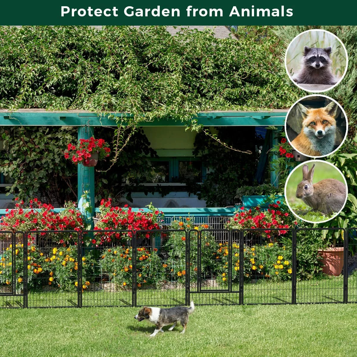 32 Panels 72ft L×40in H Black Metal Garden Fence with 2 Gates A159561