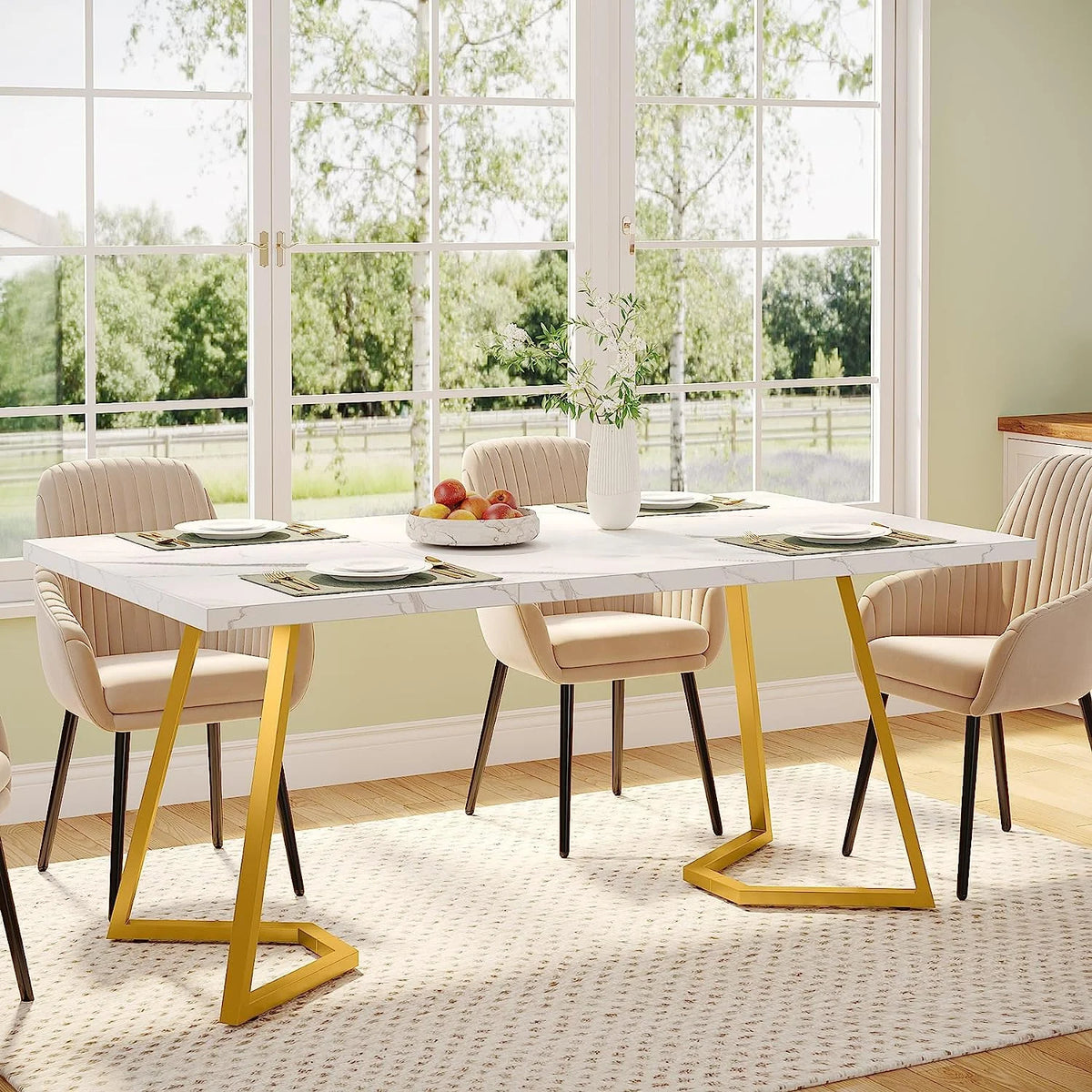 White Faux Marble Dining Table G5276