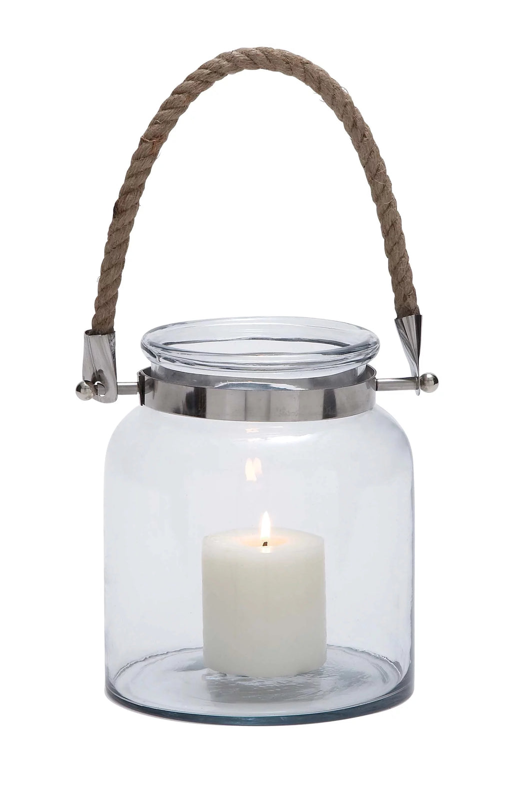 Clear Glass Handmade Decorative Candle Lantern with Rope Handle K1518