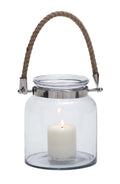 Clear Glass Handmade Decorative Candle Lantern with Rope Handle K1518