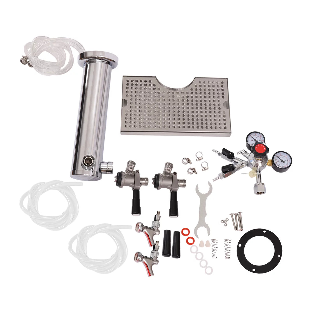 Stainless Steel Double Tap Beer Conversion Kit with Dual Gauge Regulator S865