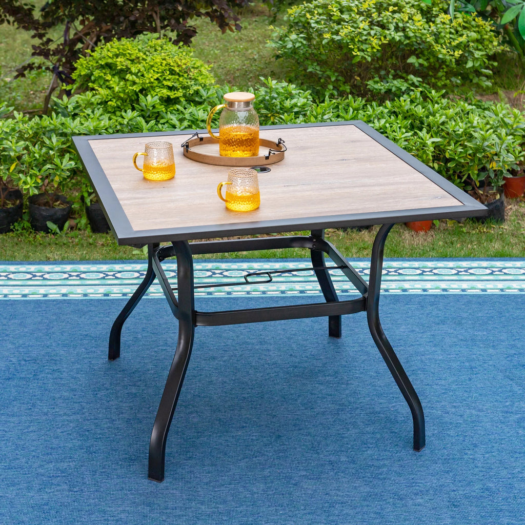 5-Piece Outdoor Patio Dining Set with Textilene Chairs & Wood Grain Table O403537