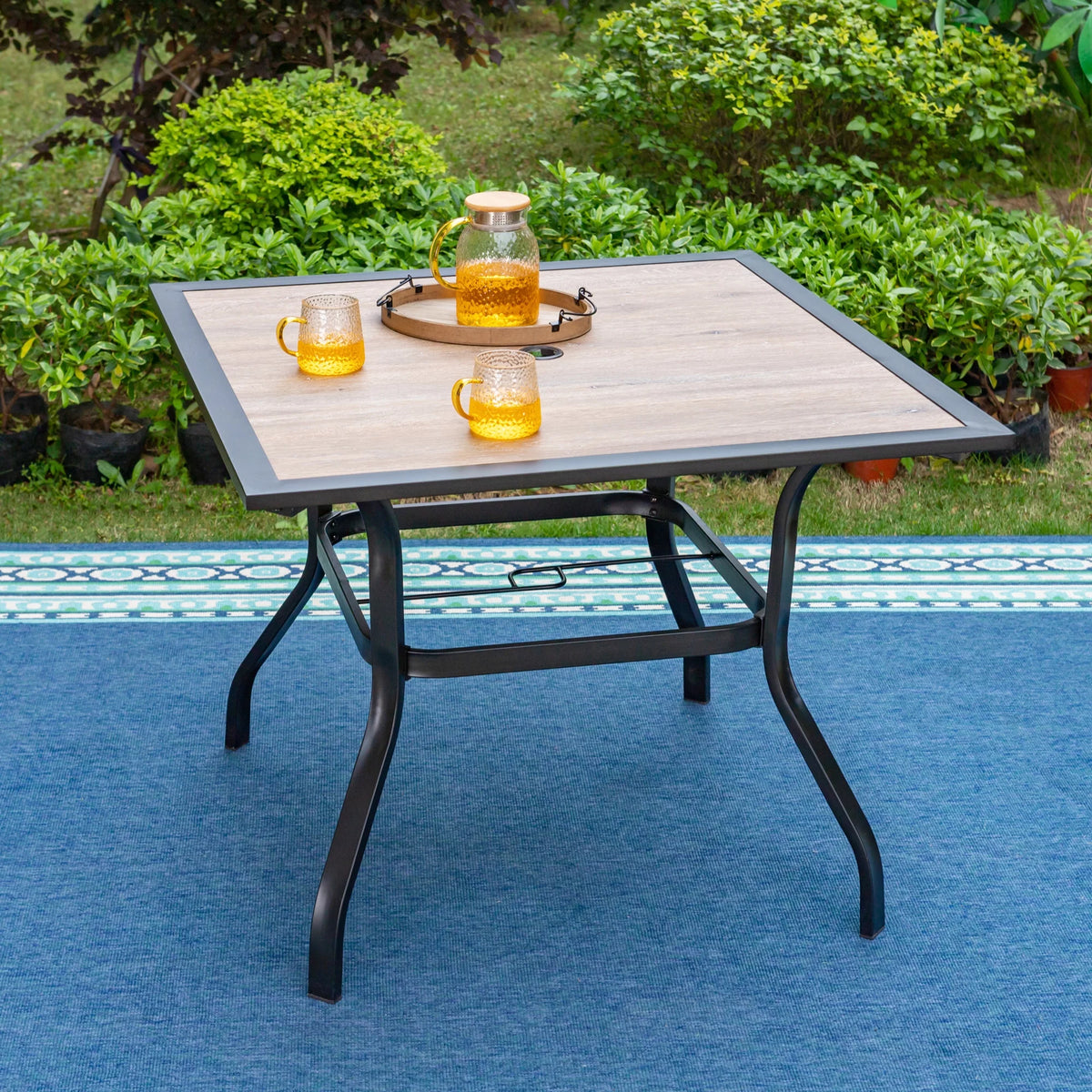 5-Piece Outdoor Patio Dining Set with Textilene Chairs & Wood Grain Table O403537