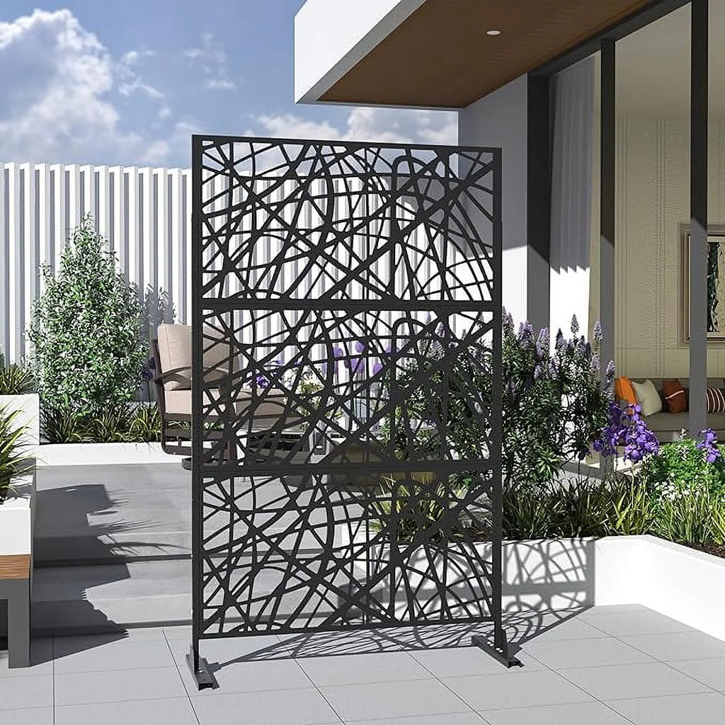 Black Metal Privacy Screen Panel with Stand Z23618
