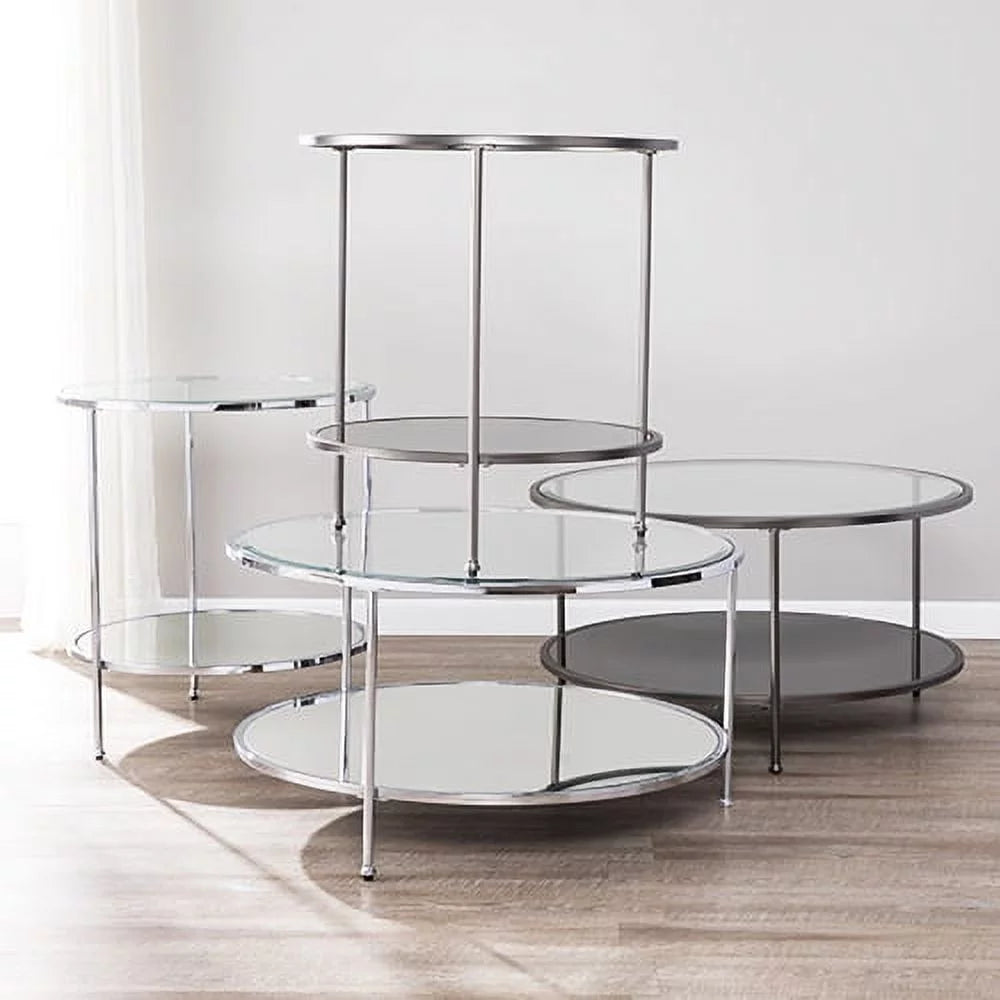 Mirrored Glass Round Coffee Table Set N929186